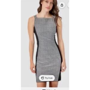 Athleta Womens Dress Sz M Mala Ribbed White Black Sexy Athletic Vacation Classic